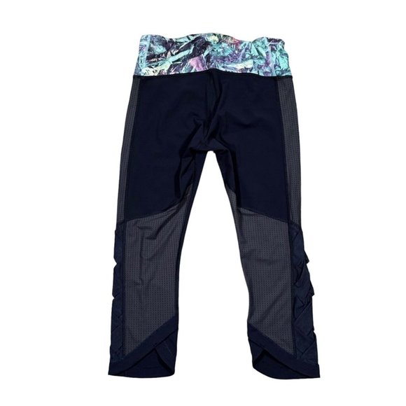 Lululemon Var-City Crop Navy Iridescent Multi Mesh Panel Lattice Leggings Size 8 - Picture 7 of 14